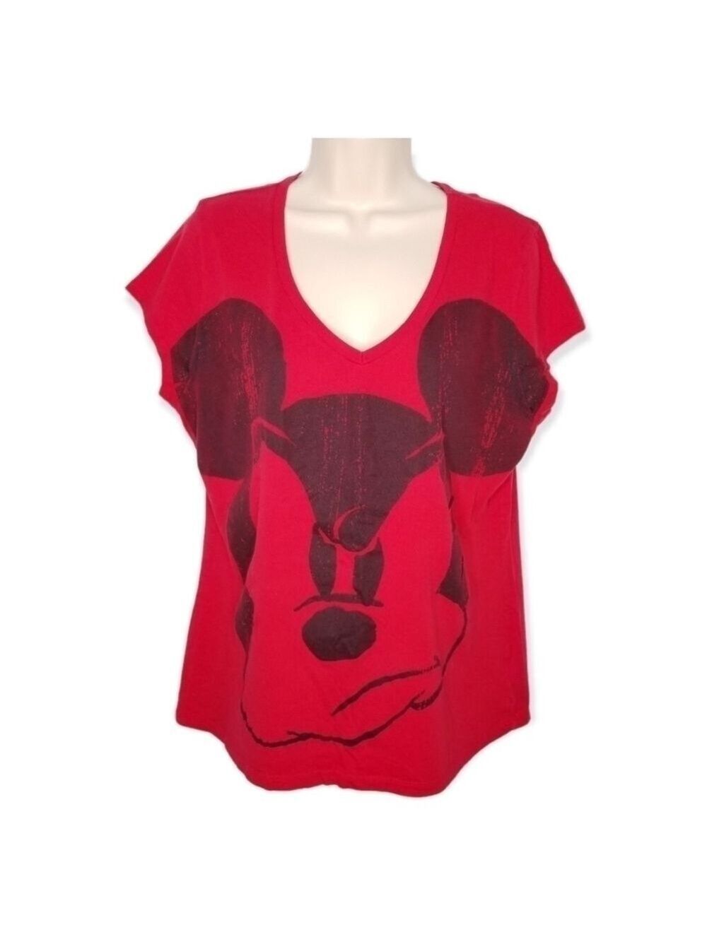 Disney Red Graphic T-Shirt Angry Mickey Short Sleeve Juniors XXL (19)